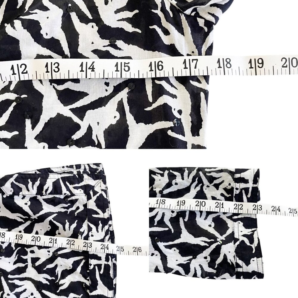 TORY BURCH Women's Black & White Monkey Print Sequins V-Neck Cotton Blouse Sz 0 - Picture 6 of 8